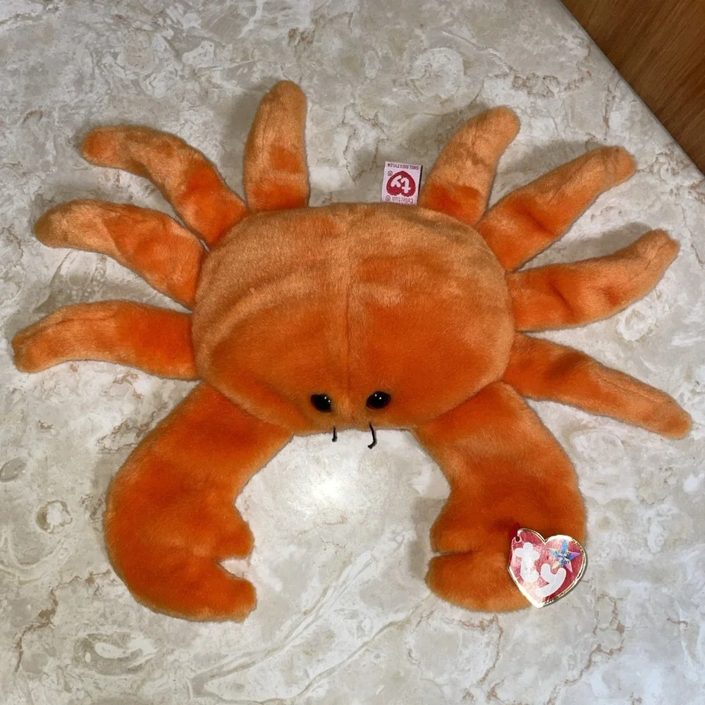 Vintage Error Rare Retired 1999 TY Digger Beanie‎ Buddies Orange Crab 15
